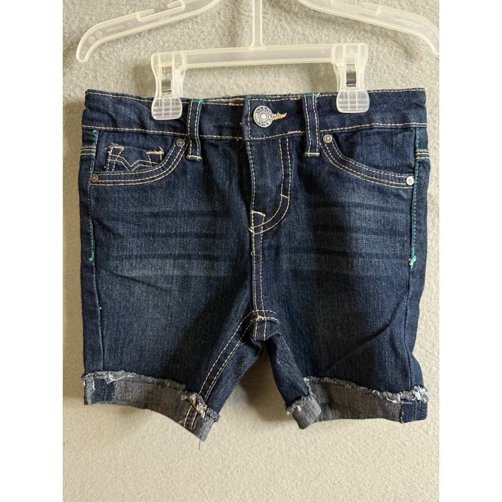YASO Denim Shorts Girls 4T Cuffed Dark Wash Embroidered Pockets‎